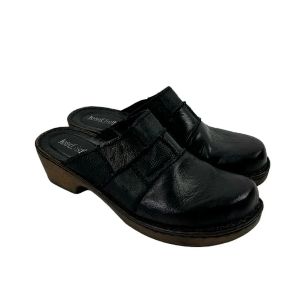 Josef Seibel Rebecca Black Leather Clog Black